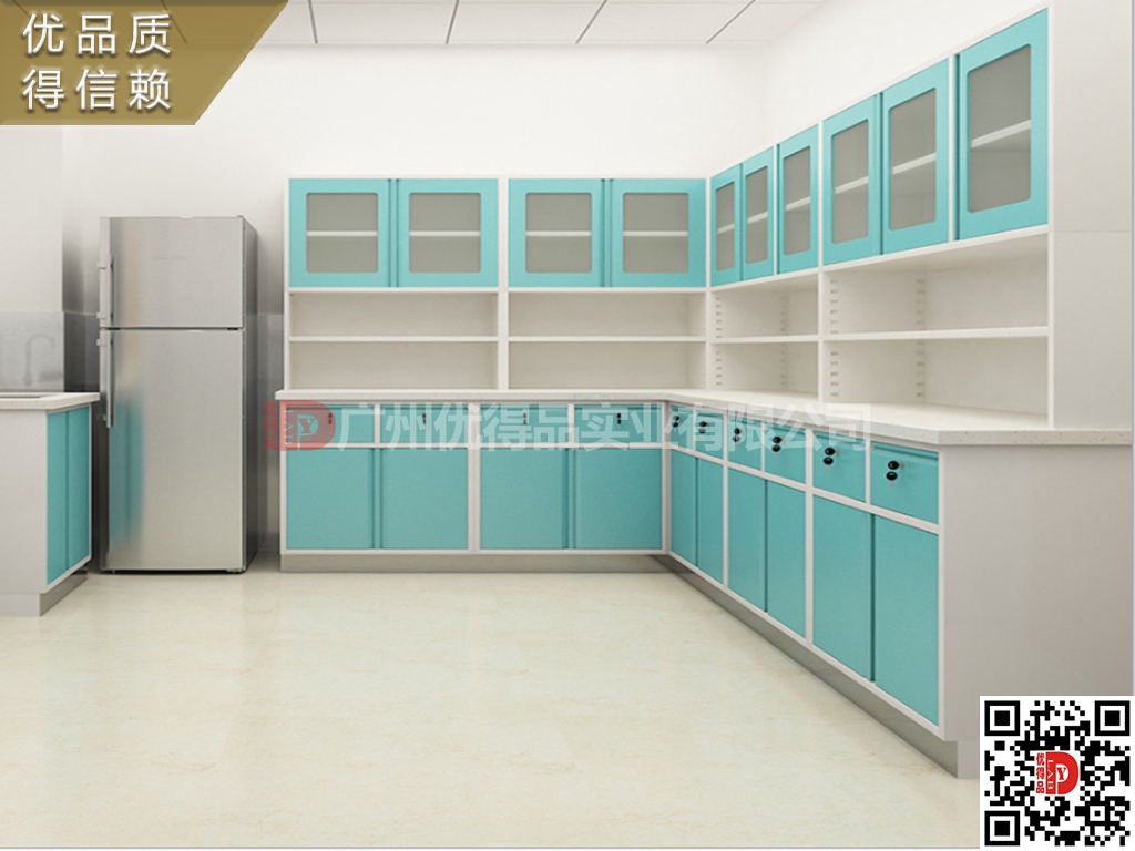 德阳市医院处置室台柜 治疗室台柜 配液台柜 感应脚踏式垃圾桶 钢制木质定制厂家