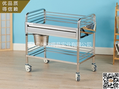 厂家直销304不锈钢推车 门诊带桶双层治疗车 ABS静音药品推车
